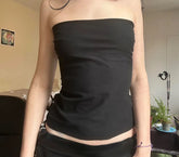 BXOXO Solid Black Backless Tube Top Sexy Transparent Mesh Stitching Crop Tops Tees Summer y2k Aesthetic Vest Clubwear Tees Lady